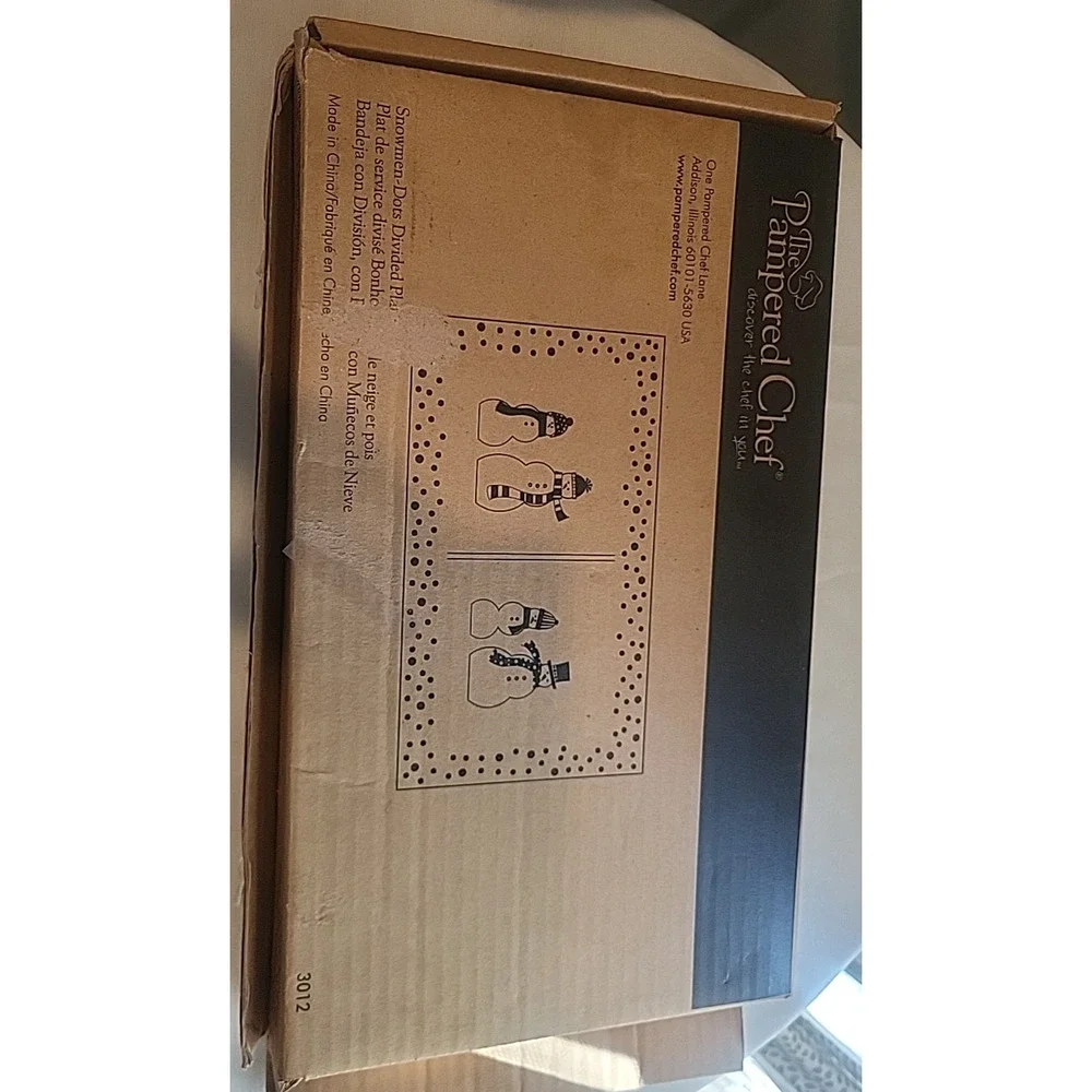 Pampered Chef Snowmen Dots Divided Serving Platter Holiday Winter 3012 NOS